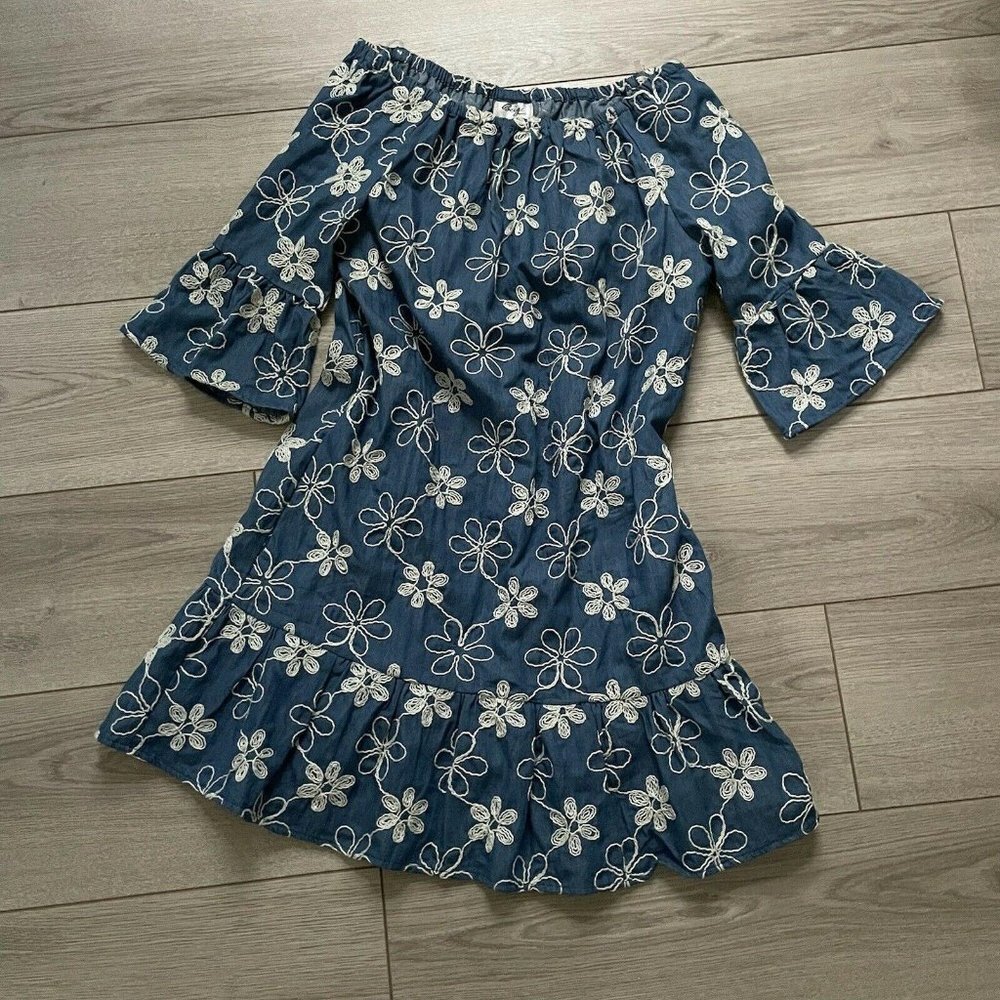 Beige by ECI Chambray Embroidered Peasant Dress 4